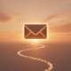 an envelope floating in a bronze coloured sky