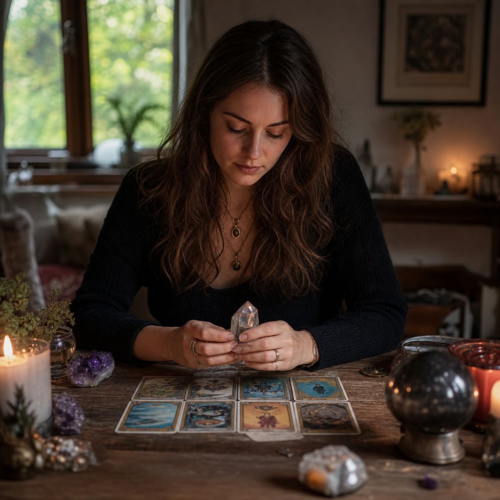A psychic interpreting the aura of a client