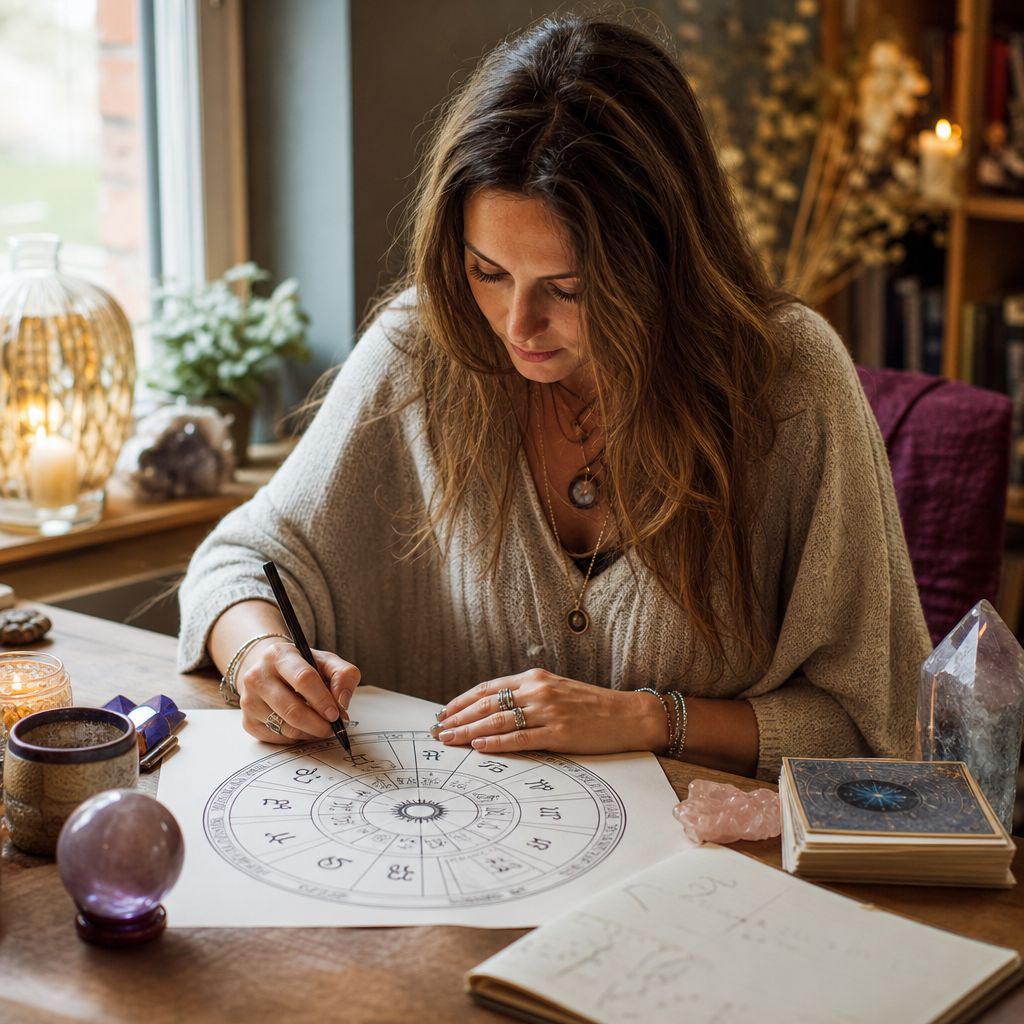 An astrology chart with zodiac signs