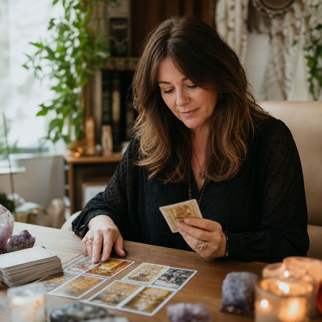 An astrologer analysing a natal chart.