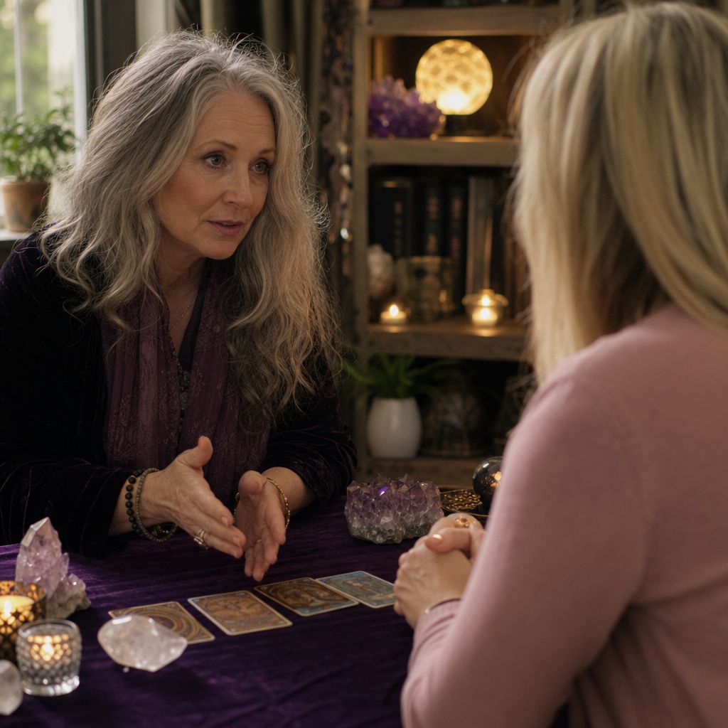 Person receiving comfort from psychic reading