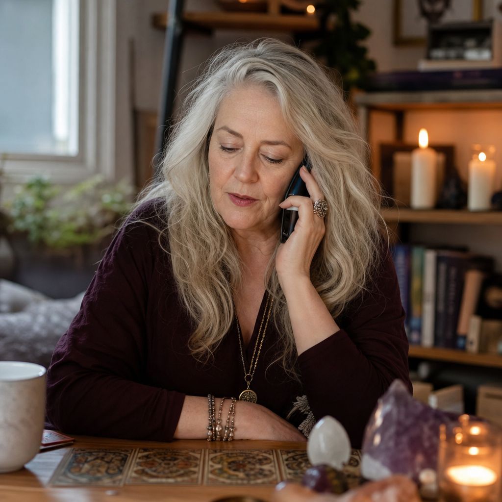 Client on a phone call with a psychic medium